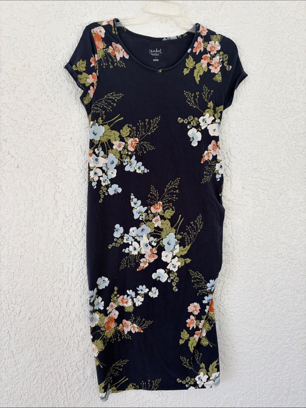 Isabel maternity by Ingrid & Isabel Floral Short-Sleeve Black Midi Dress size L